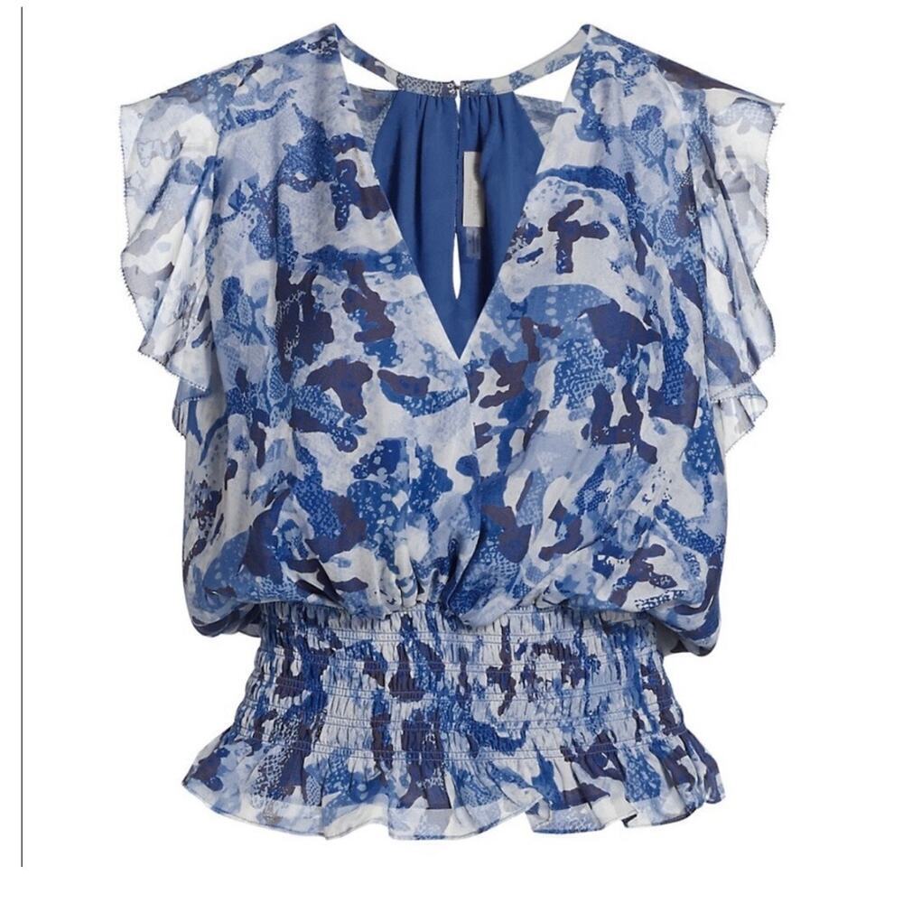 Ramy Brook Saylor Flutter Sleeve Blouse Women's Blue Size Small